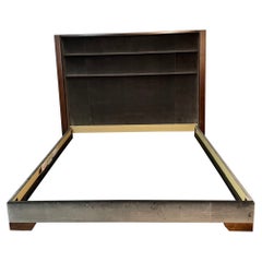 Modern Style Upholstered King Size Low Profile Bed Frame, Walnut, Thom Filicia