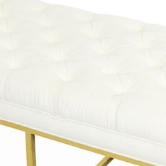 Modern Style Velvet Tufted Ottoman Bench with Polished Brass Geometric Frames