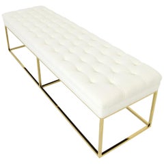 Modern Style Velvet Tufted Ottoman Bench with Polished Brass Geometric Frames