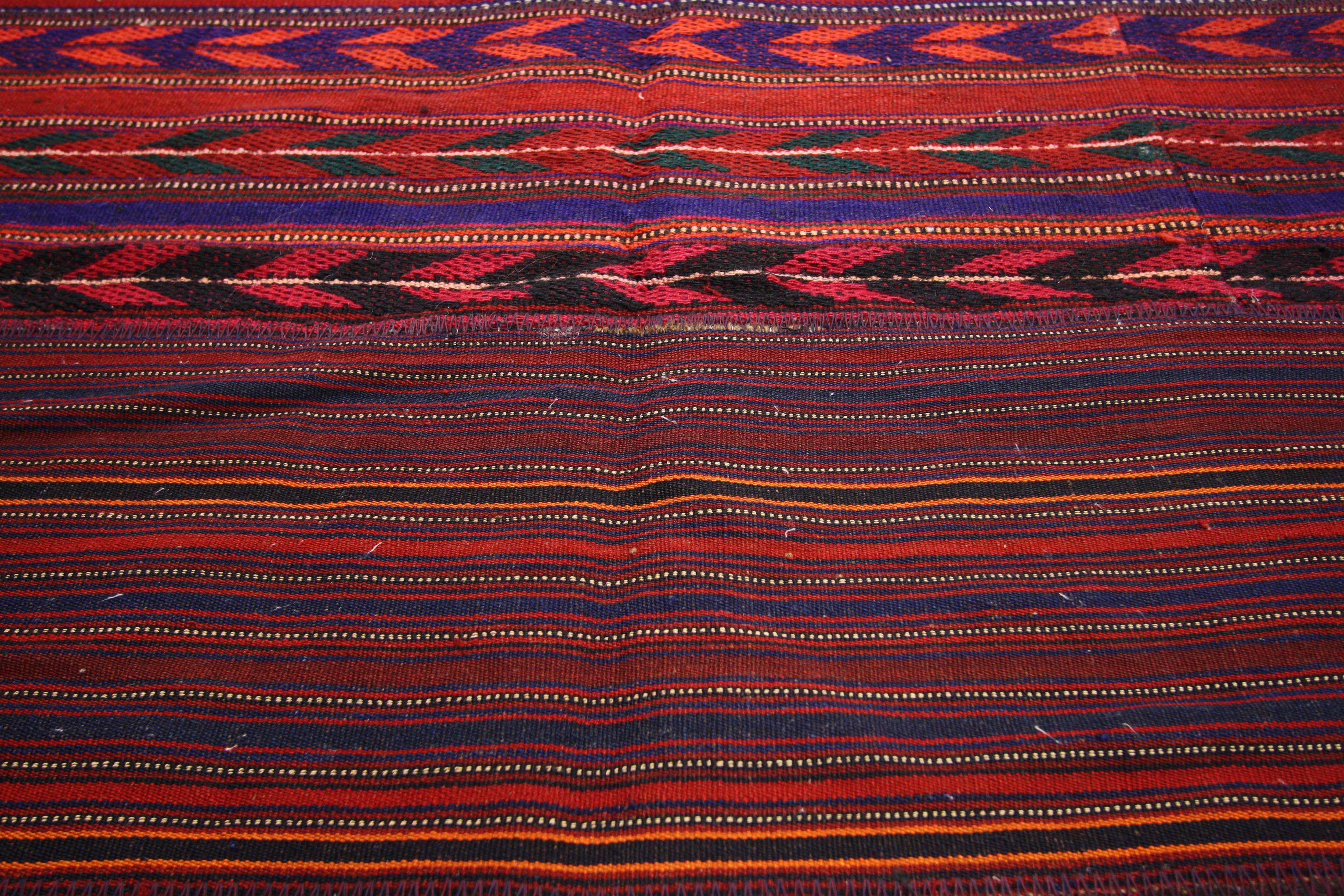 Hand-Woven Contemporary Bohemian Vintage Turkish Jajim Kilim Rug, Striped Area Rug