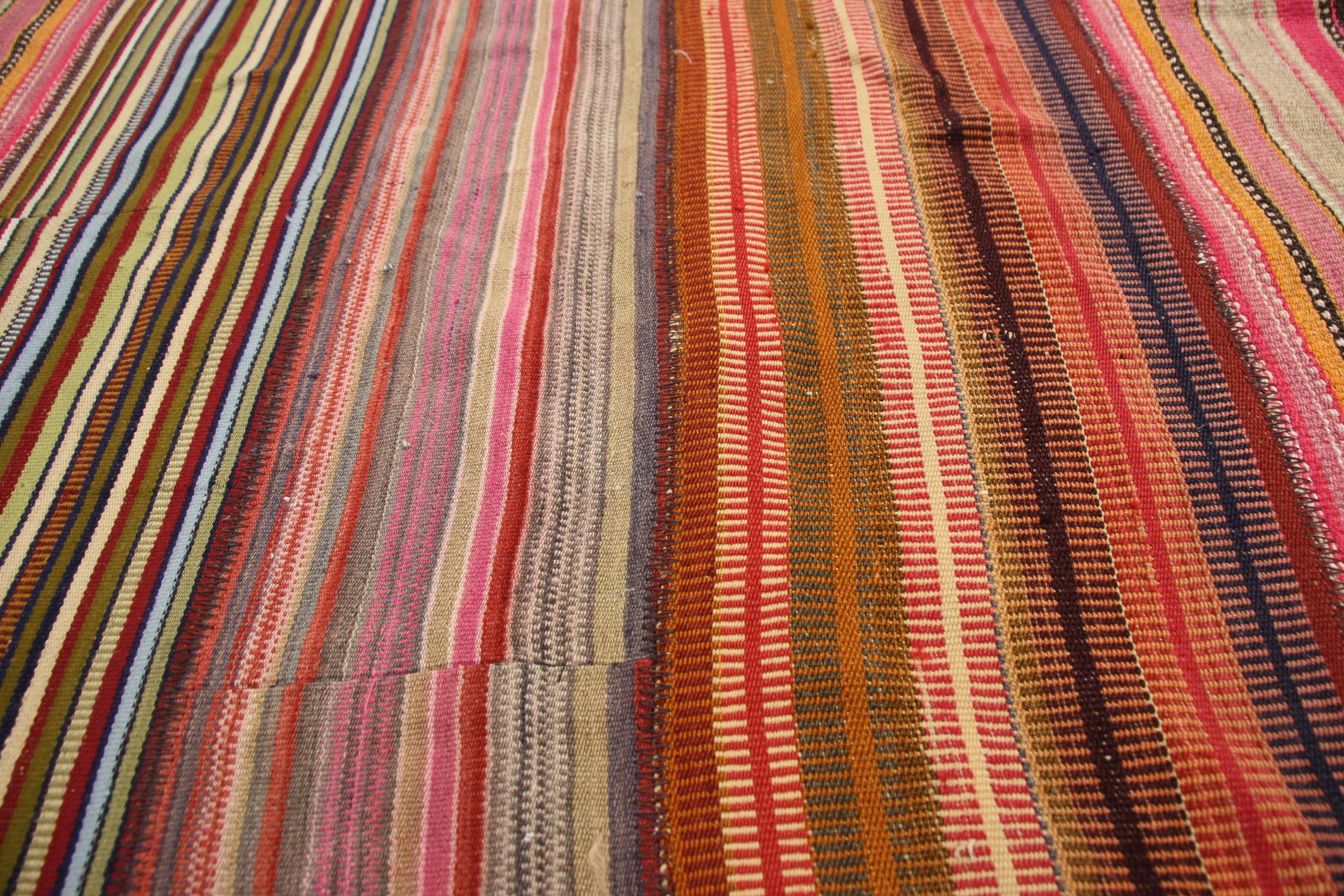 Vintage Turkish Striped Kilim Rug with Modern Rustic Cabin Style For Sale 4