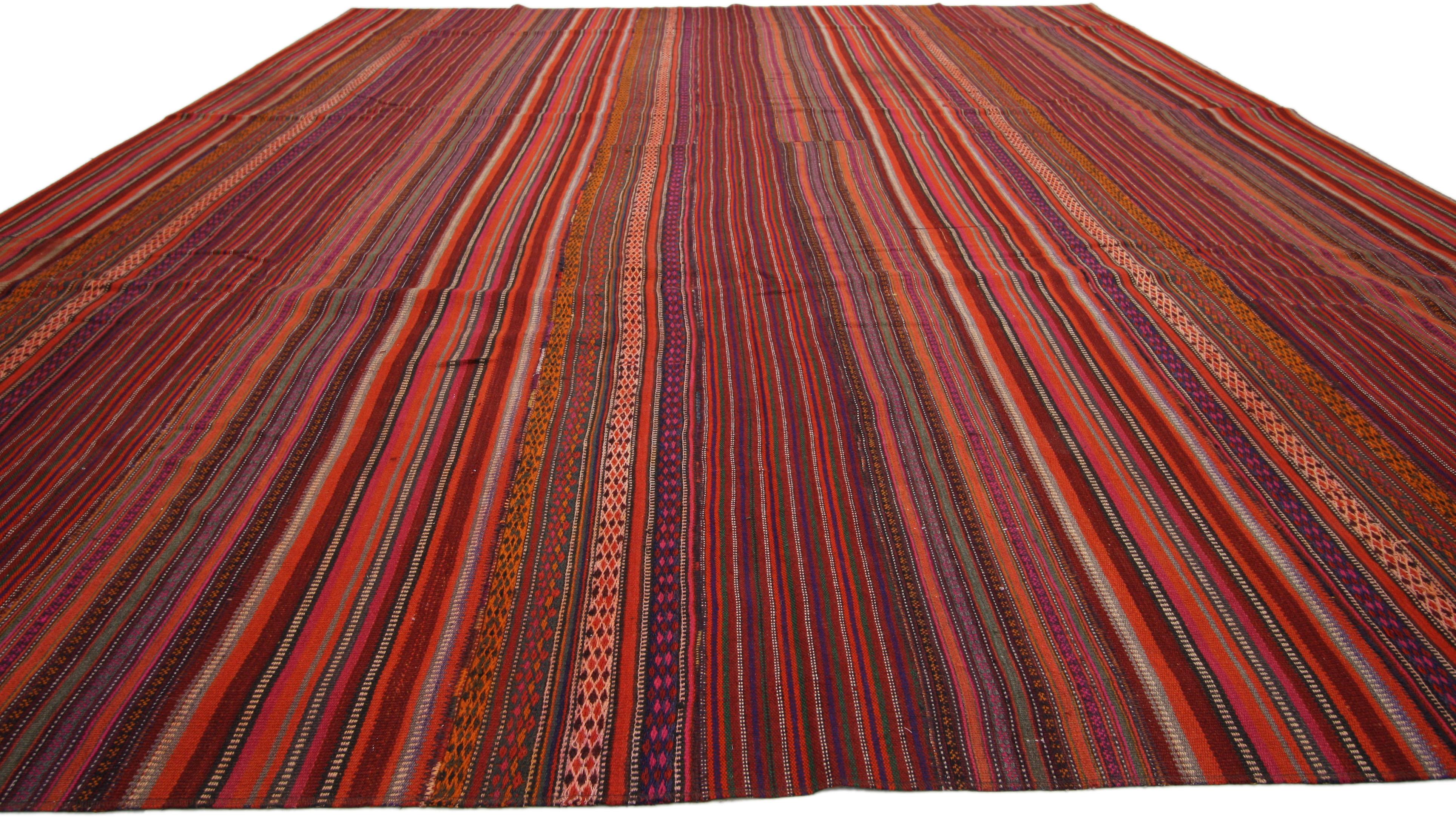 Vintage Turkish Striped Kilim Rug with Modern Rustic Cabin Style  6