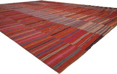 1960's Colorful Turkish Striped Kilim Rug with Modern Rustic Style