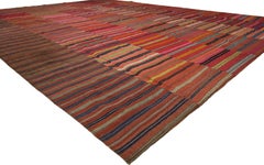 1950's Turkish Striped Kilim Rug with Modern Rustic Style
