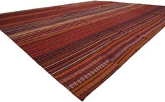 Modern Venetian Vintage Turkish Jajim Kilim Flat-weave Rug, Striped Area Rug