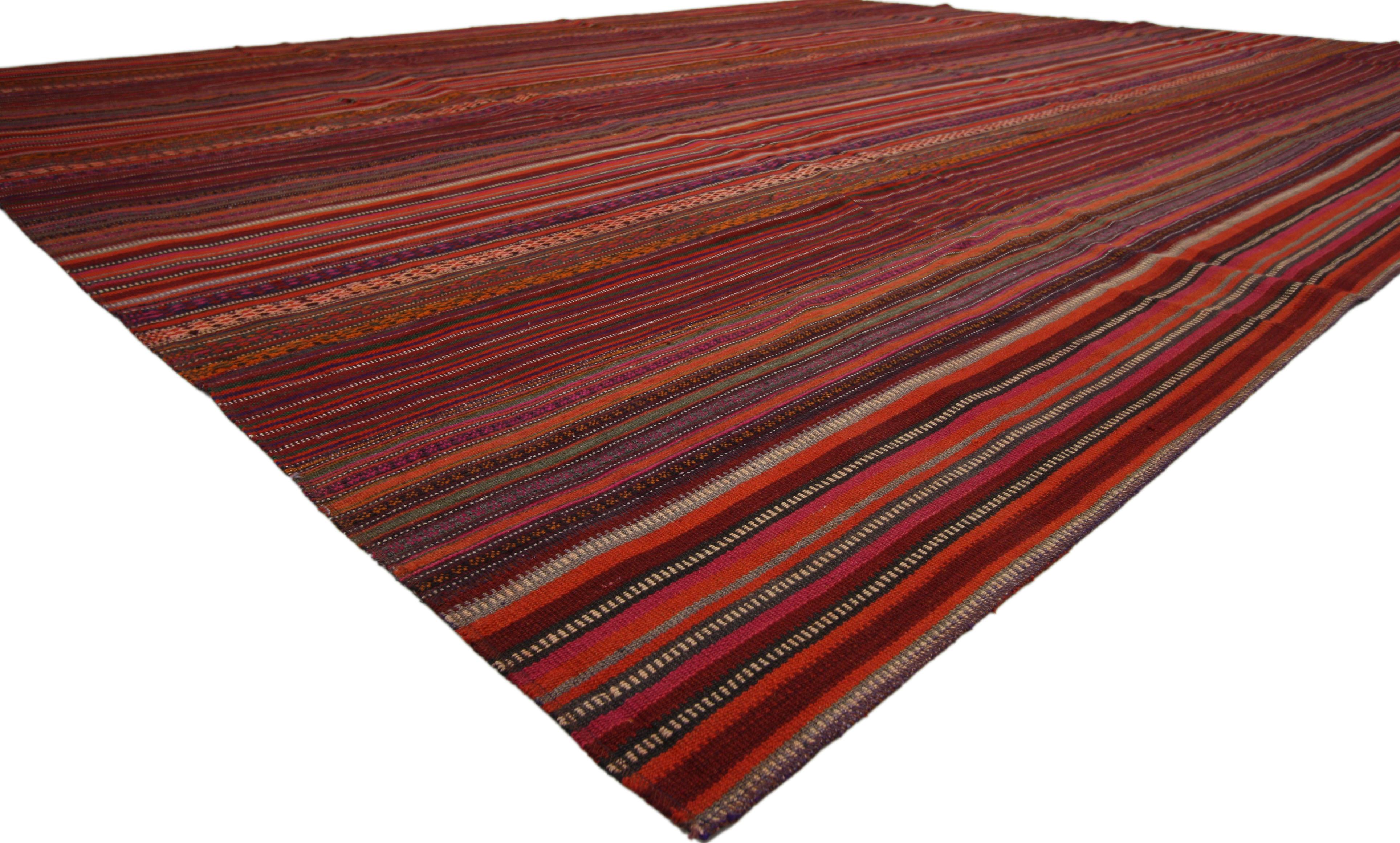 Vintage Turkish Striped Kilim Rug with Modern Rustic Cabin Style  7