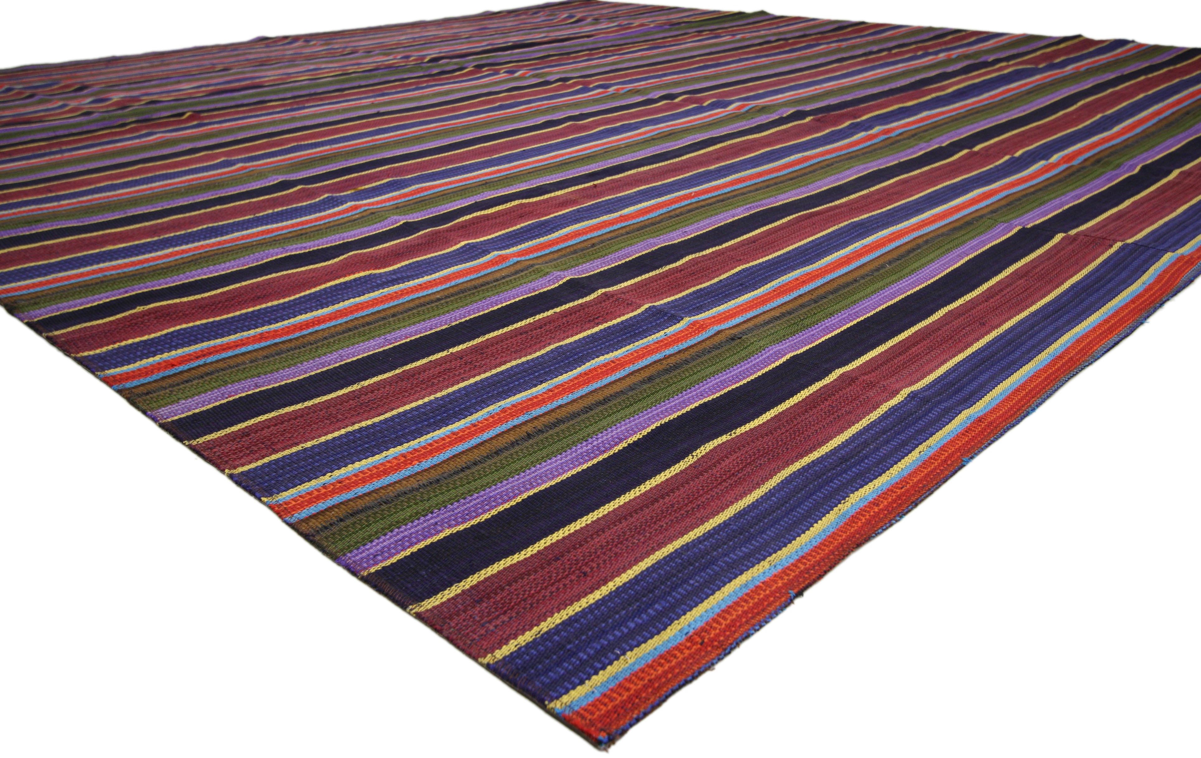 Hand-Woven Vintage Turkish Striped Kilim Rug, Timeless Elegance Meets Perpetually Posh For Sale