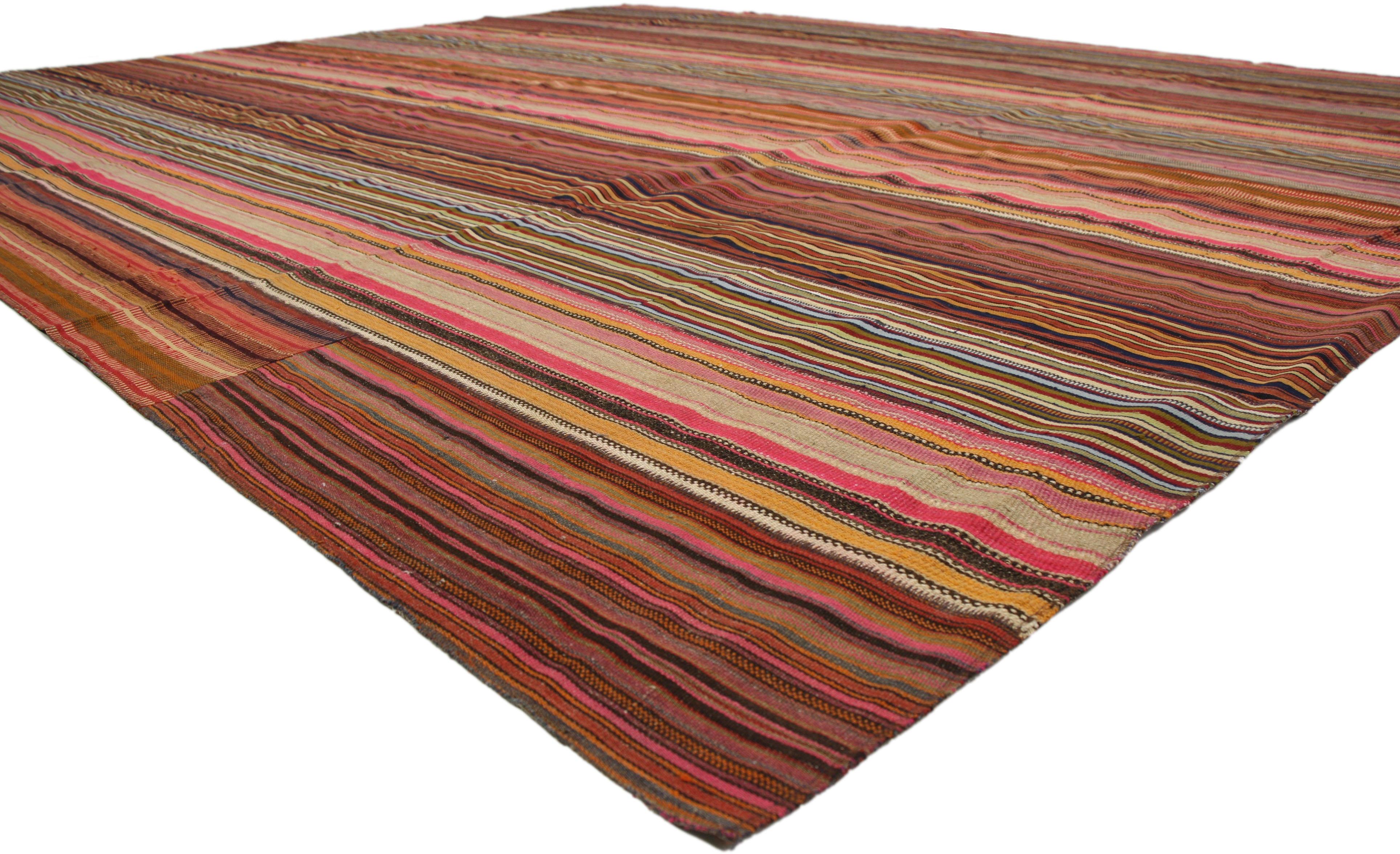 20th Century Vintage Turkish Striped Kilim Rug with Modern Rustic Cabin Style For Sale