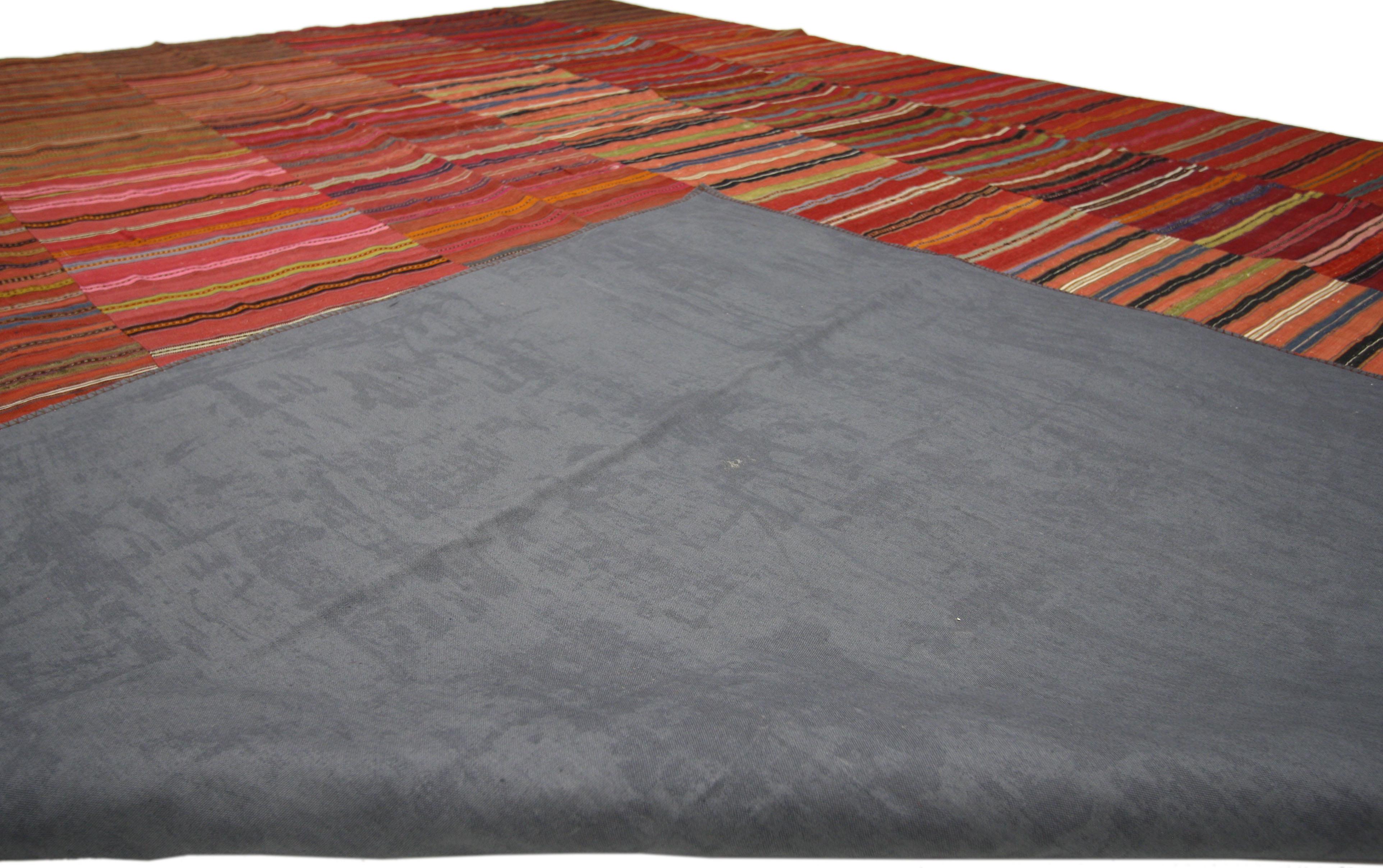 20th Century Distressed Vintage Turkish Striped Kilim Rug with Modern Rustic Cabin Style  For Sale