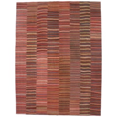 Modern Rustic Style Vintage Turkish Kilim Flat-Weave Rug, Striped Kilim Area Rug