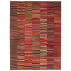 Distressed Vintage Turkish Striped Kilim Rug with Modern Rustic Cabin Style 