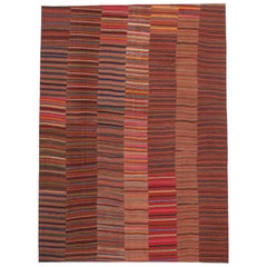 Modern Rustic Vintage Turkish Jajim Kilim Flat-Weave Rug, Striped Area Rug