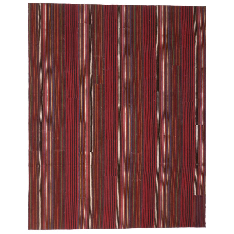 Modern Venetian Vintage Turkish Jajim Kilim Flat-Weave Rug, Striped Area  Rug For Sale at 1stDibs