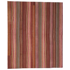 Vintage Turkish Striped Kilim Rug with Modern Rustic Cabin Style