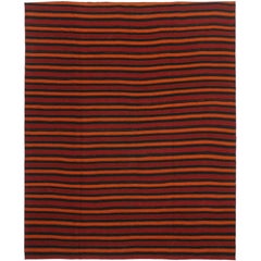 Modern Style Vintage Turkish Jajim Kilim Flat-Weave Rug with Stripes