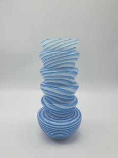 Modern Stylish Murano Glass Vase, White and Blue Stripes by Cenedese, Mid-1990s