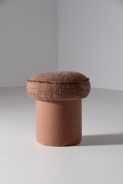 Modern Sugi Rose Gold Mohair Pouf Ottoman, Handmade in Portugal By Greenapple