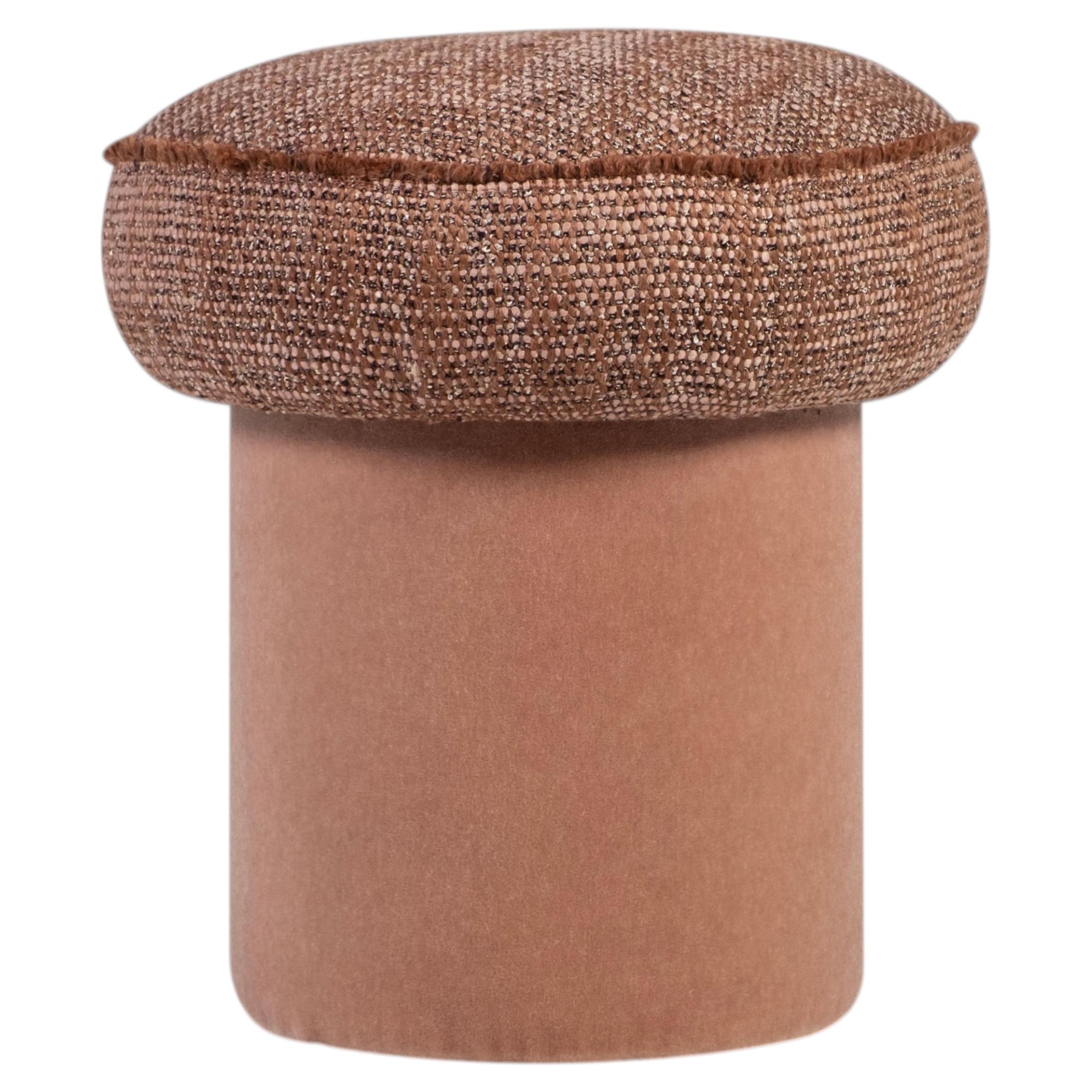Modern Sugi Rose Gold Mohair Pouf Ottoman, Handmade in Portugal By Greenapple