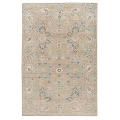 Tapis moderne en laine beige Sultanabad à fleurs fait à la main