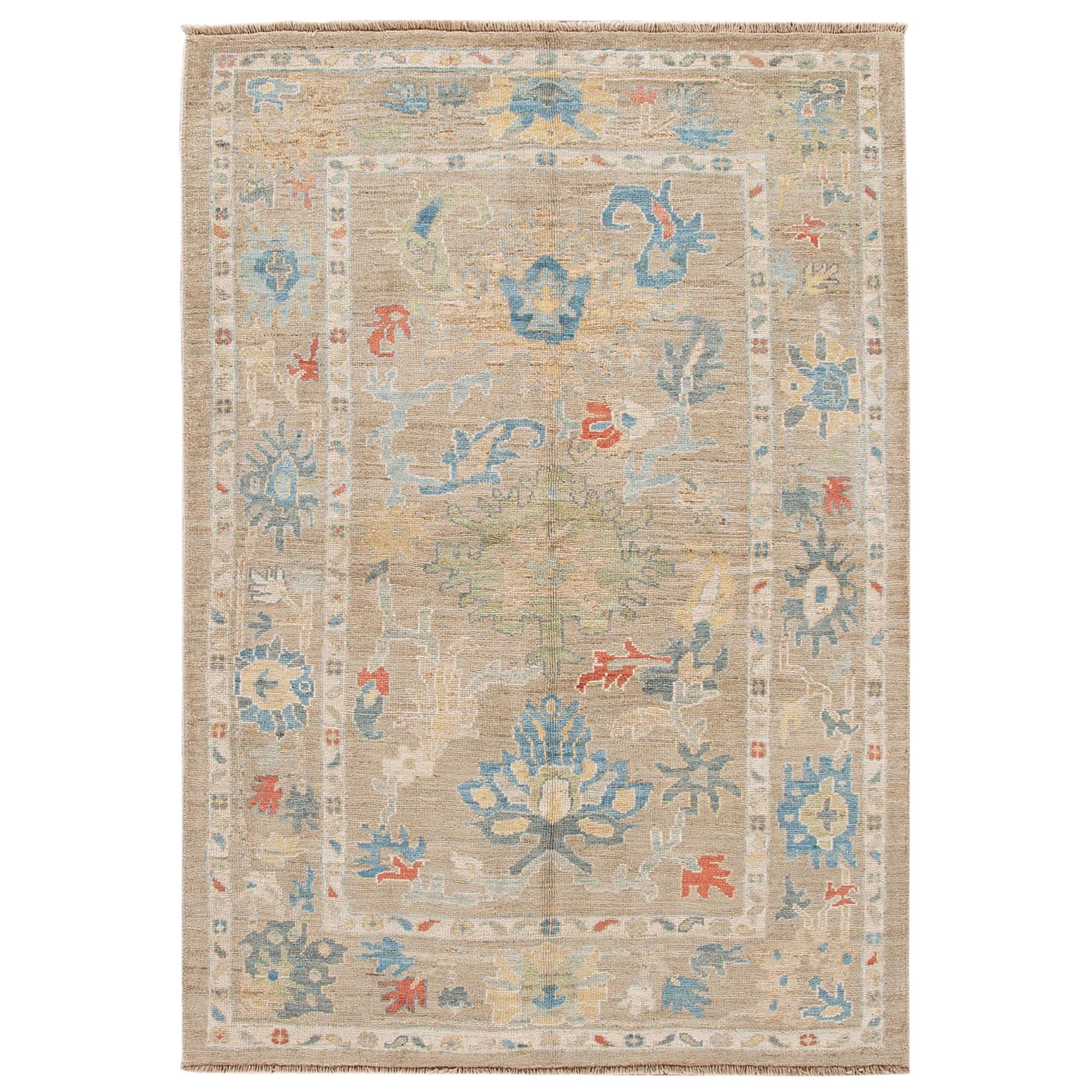 Modern Sultanabad Beige Handmade Floral Wool Rug For Sale at 1stDibs