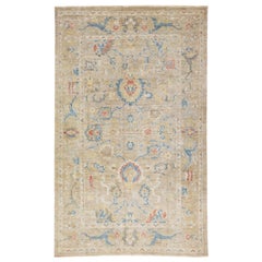 Tapis moderne en laine beige de Sultanabad fait à la main avec motif floral