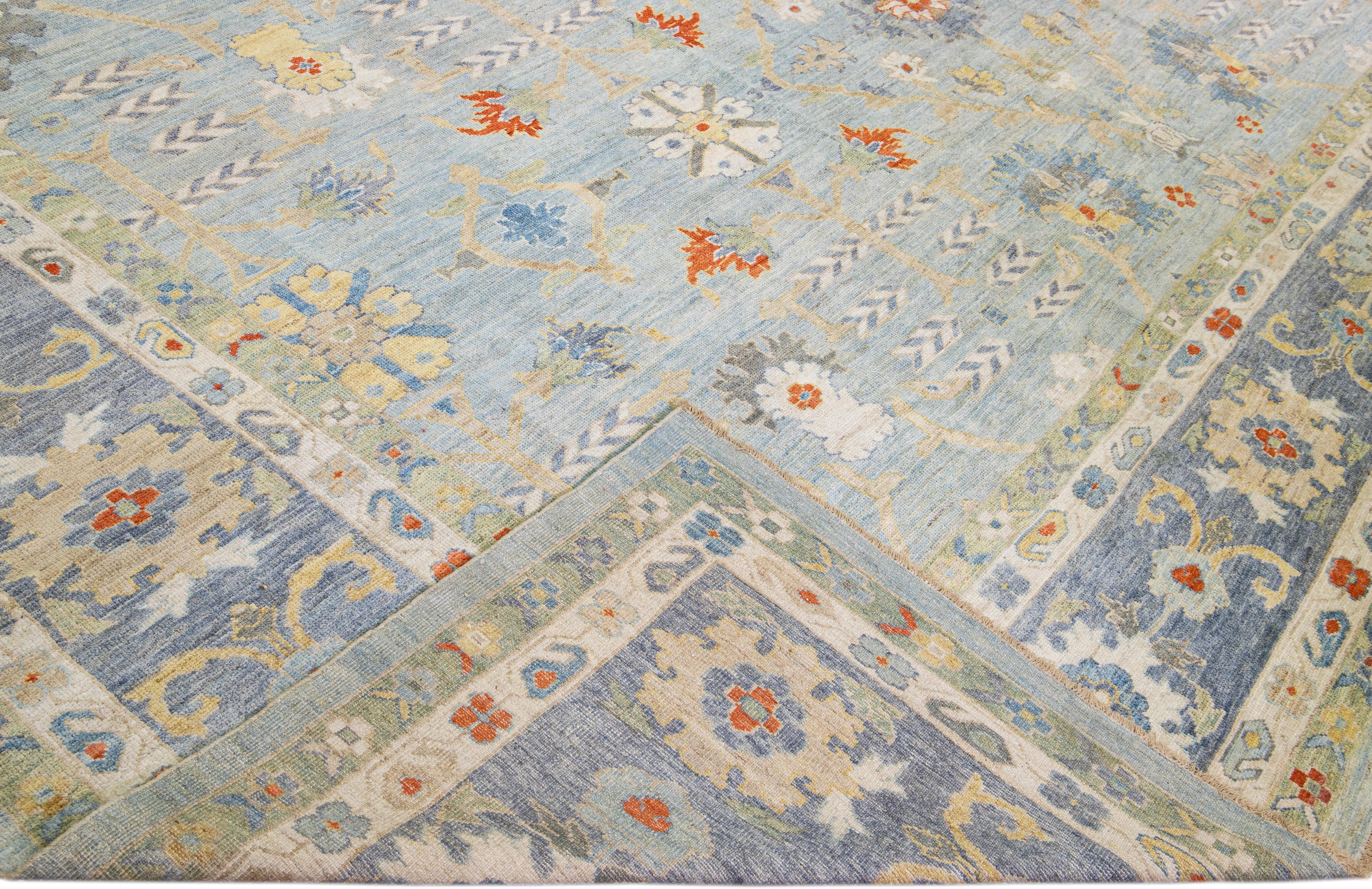 Beautiful modern Sultanabad hand-knotted wool rug with a blue field. This Sultanabad rug has multicolor accents in a gorgeous all-over classic floral pattern design.

This rug measures: 16'5