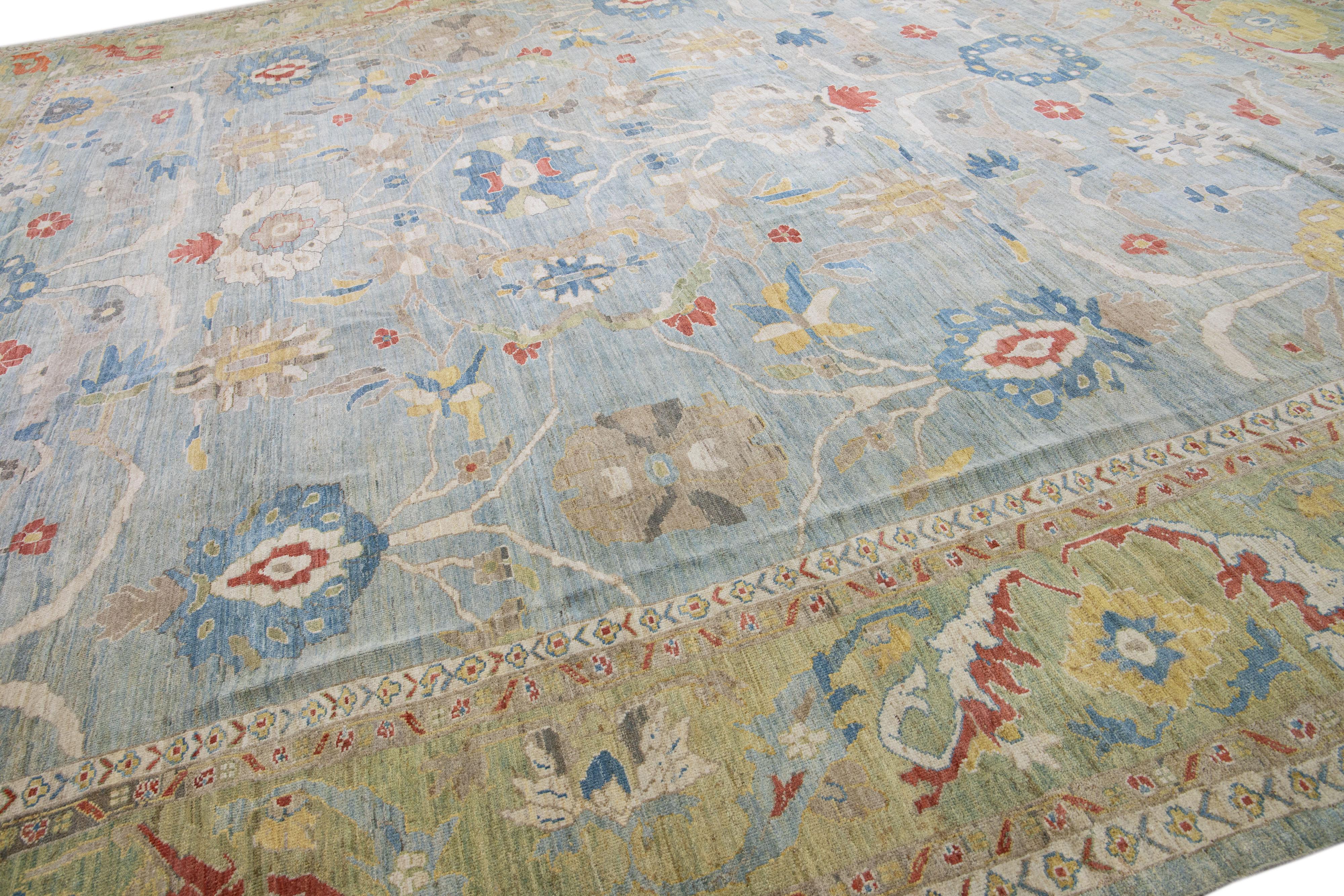 Modern Sultanabad Blue Handmade Floral Motif Wool Rug In New Condition For Sale In Norwalk, CT