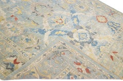 Tappeto moderno Sultanabad Rugs blu in lana floreale realizzato a mano
