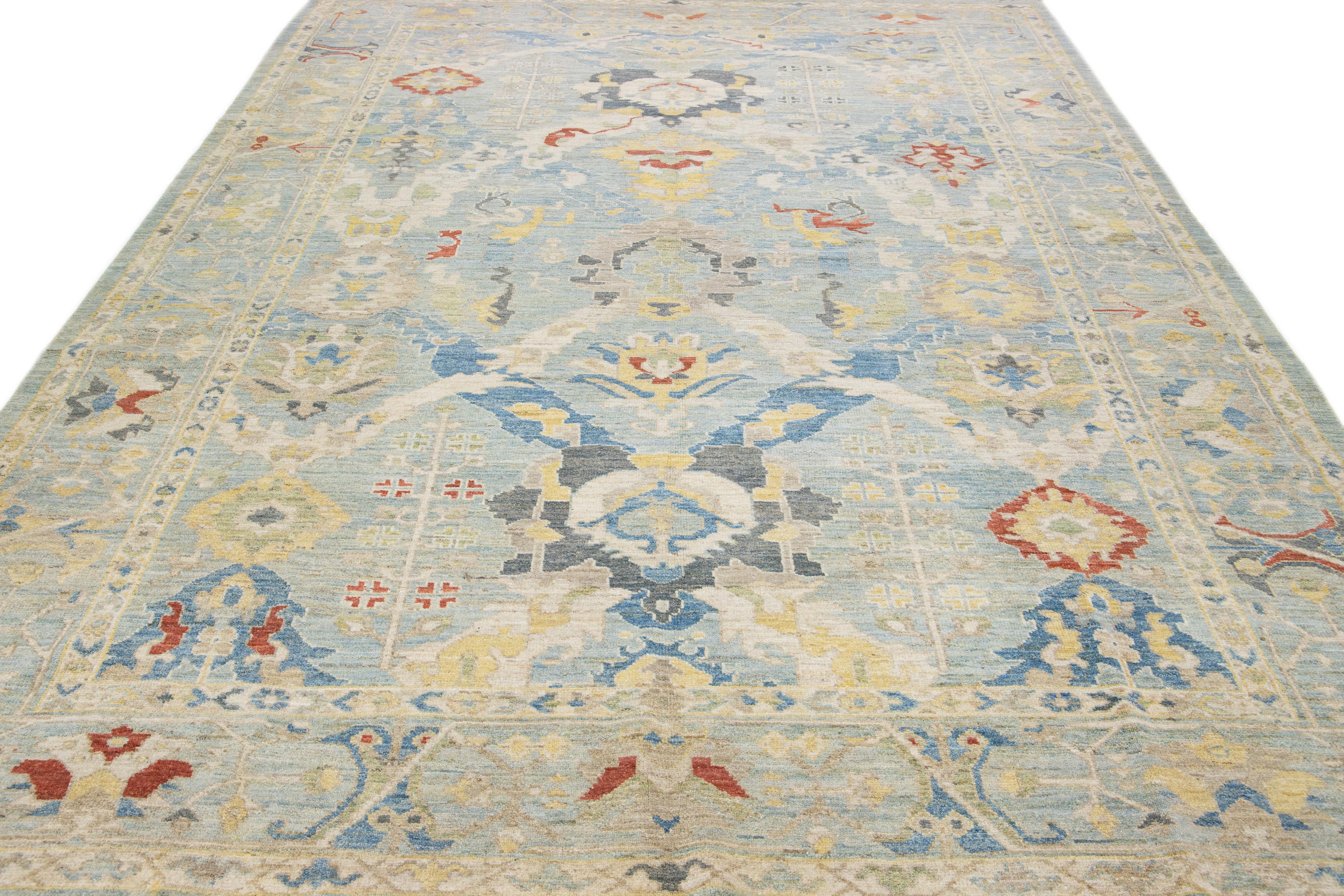 Persian Modern Sultanabad Blue Handmade Floral Wool Rug For Sale