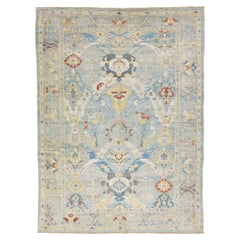 Tappeto moderno Sultanabad Rugs blu in lana floreale realizzato a mano