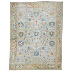 Tapis moderne en laine bleu Sultanabad surdimensionné fait à la main avec motif floral