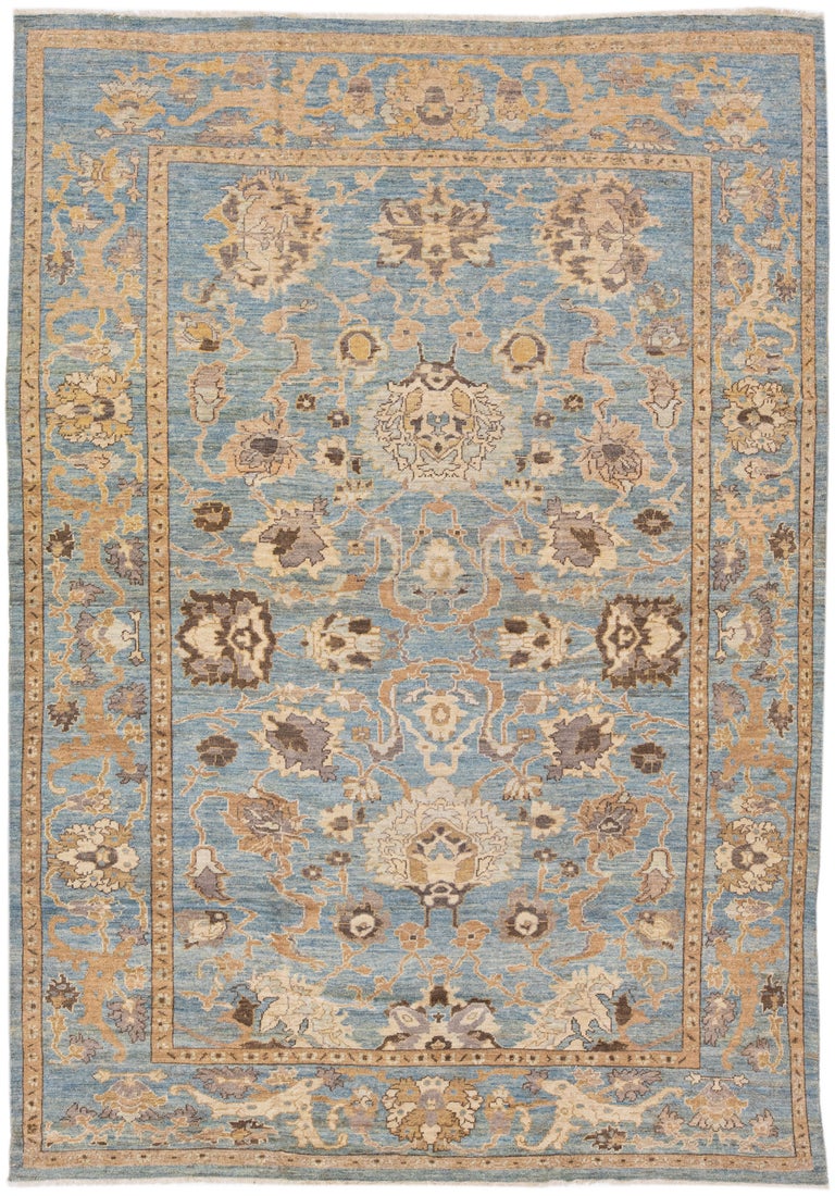 Modern Sultanabad Blue Handmade Wool Rug With Allover Motif For Sale at