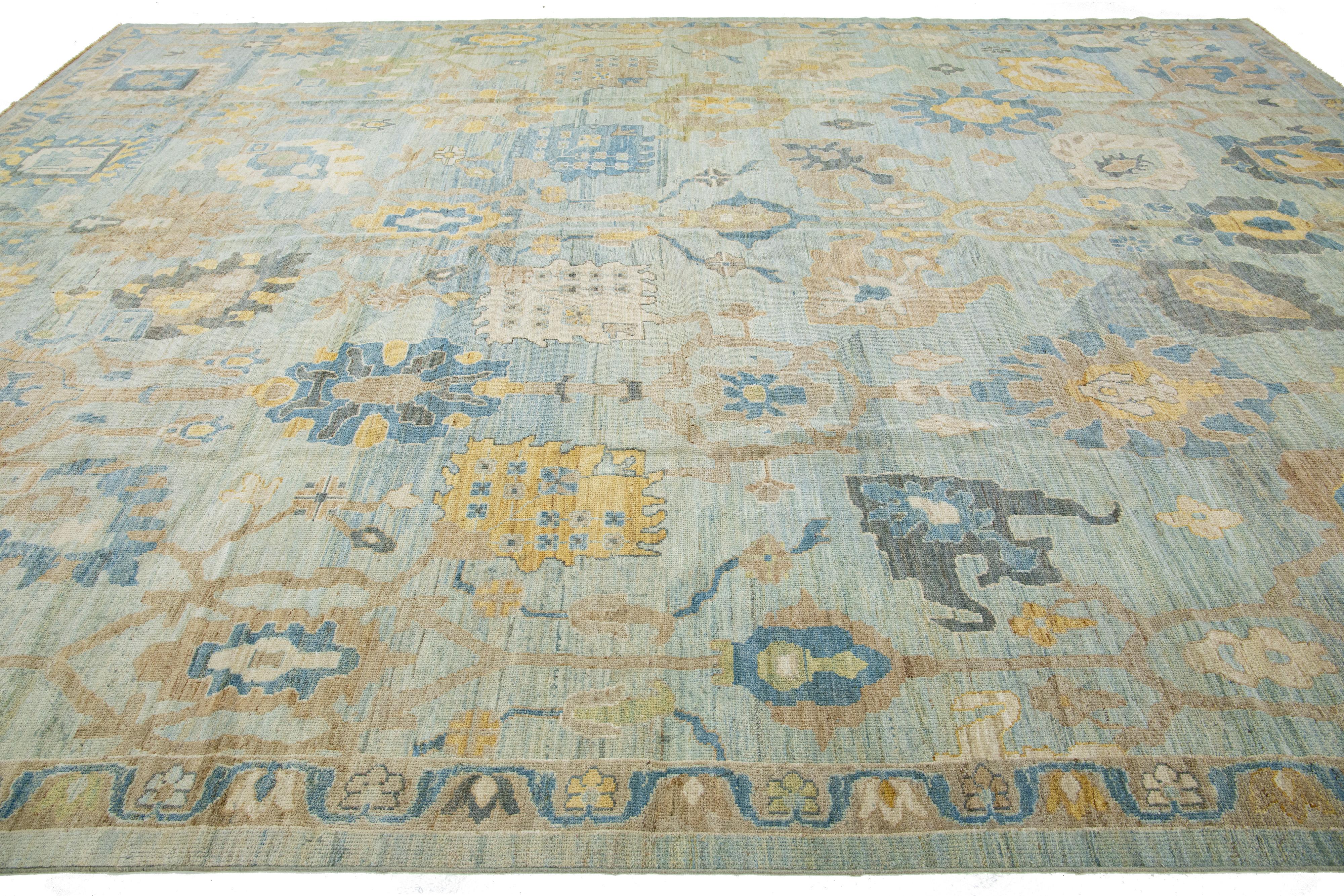 Modern Sultanabad Blue Wool Rug Handmade Allover Floral  In New Condition For Sale In Norwalk, CT
