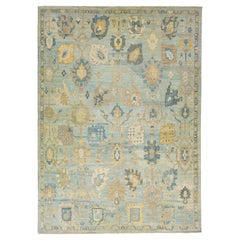 Tappeto moderno Sultanabad Rugs in lana blu fatto a mano con motivi floreali.