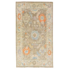Tappeto moderno in lana Sultanabad Rugs marrone con design floreale fatto a mano