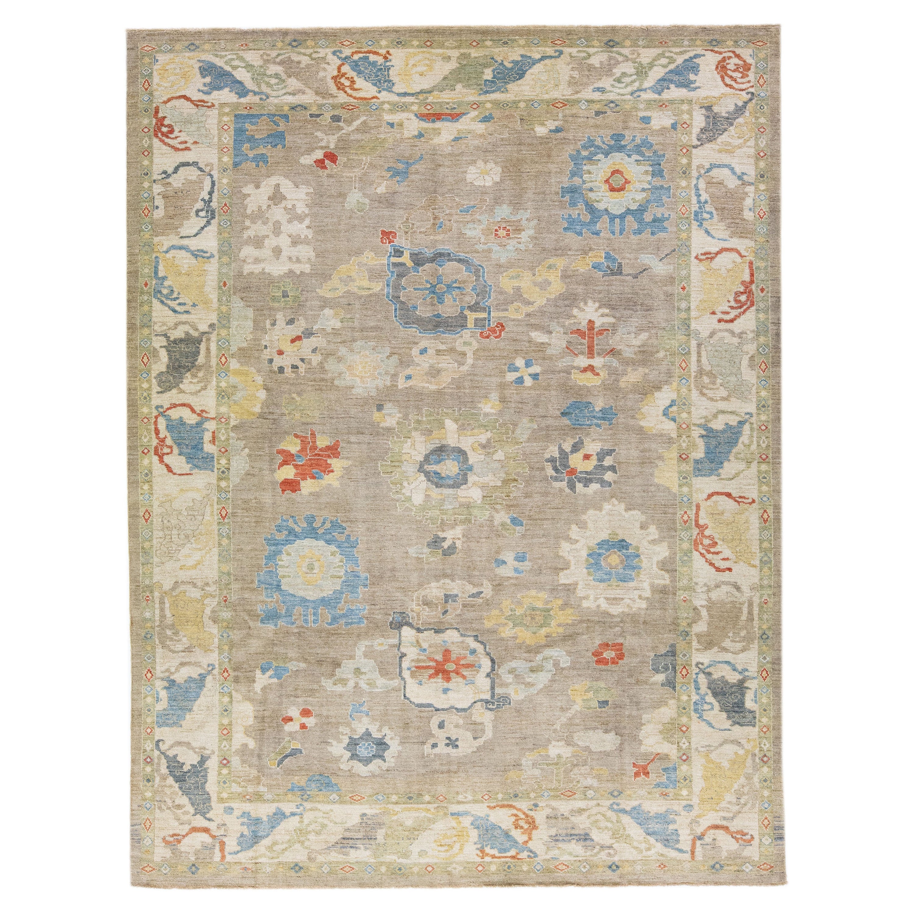 Tappeto moderno in lana Sultanabad Rugs marrone con motivo floreale fatto a mano in vendita