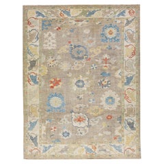 Tapis moderne en laine marron Sultanabad à motifs floraux fait à la main
