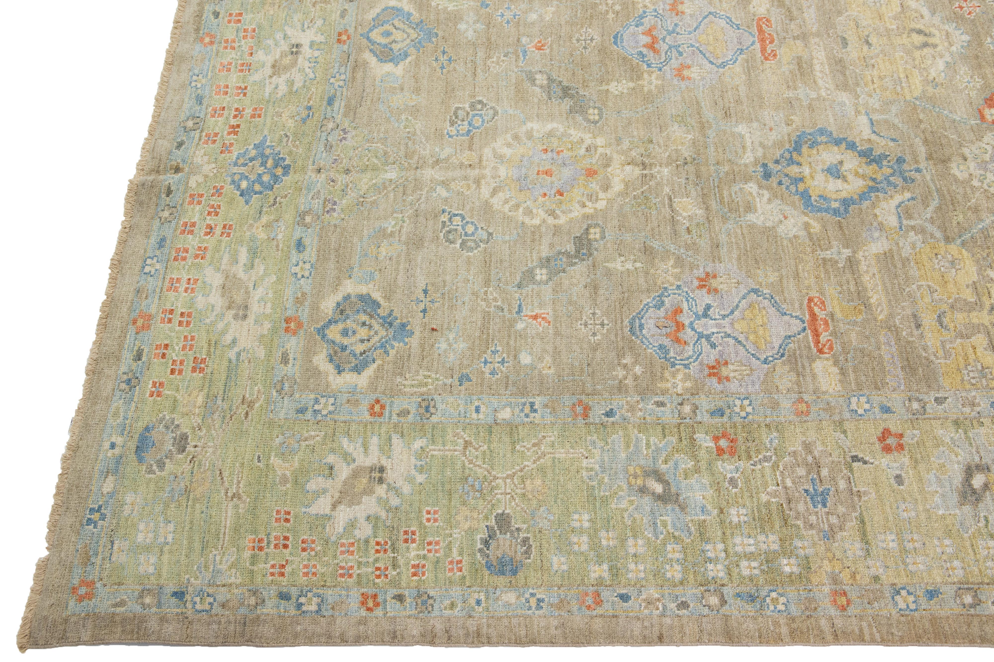 Modern Sultanabad Brown Handmade Floral Pattern Wool Runner In New Condition For Sale In Norwalk, CT