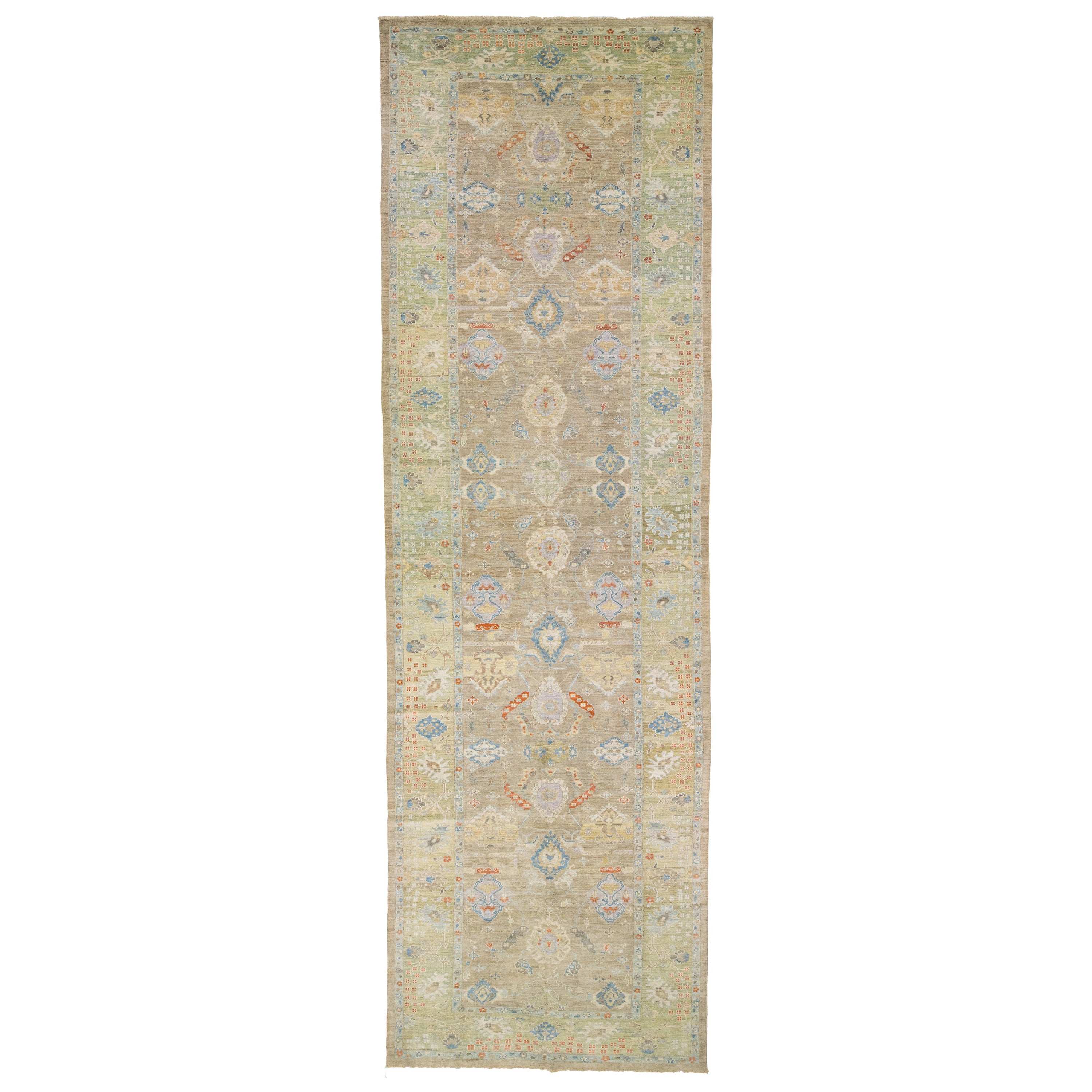 Runner in lana moderno Sultanabad marrone con motivo floreale fatto a mano