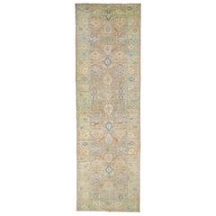 Runner in lana moderno Sultanabad marrone con motivo floreale fatto a mano