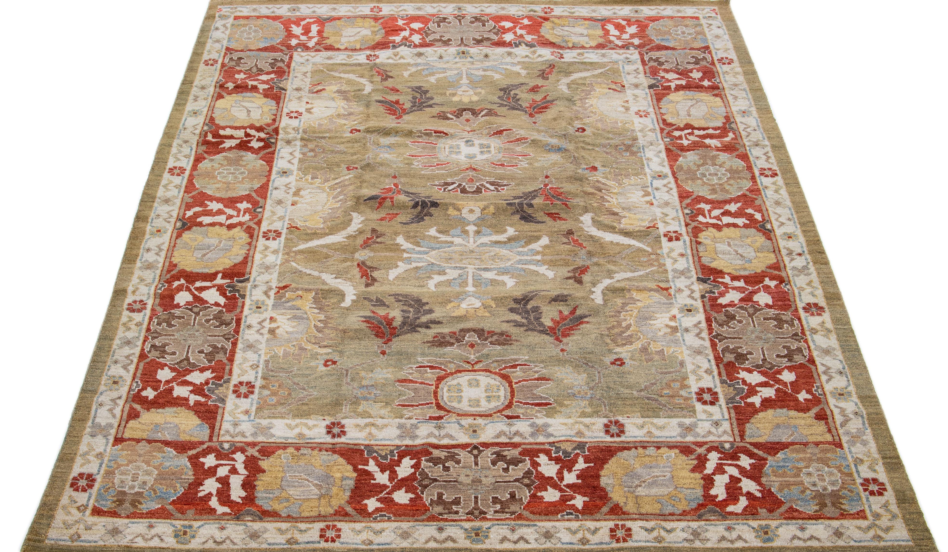 Persian Modern Sultanabad Brown Handmade Floral Wool Rug For Sale