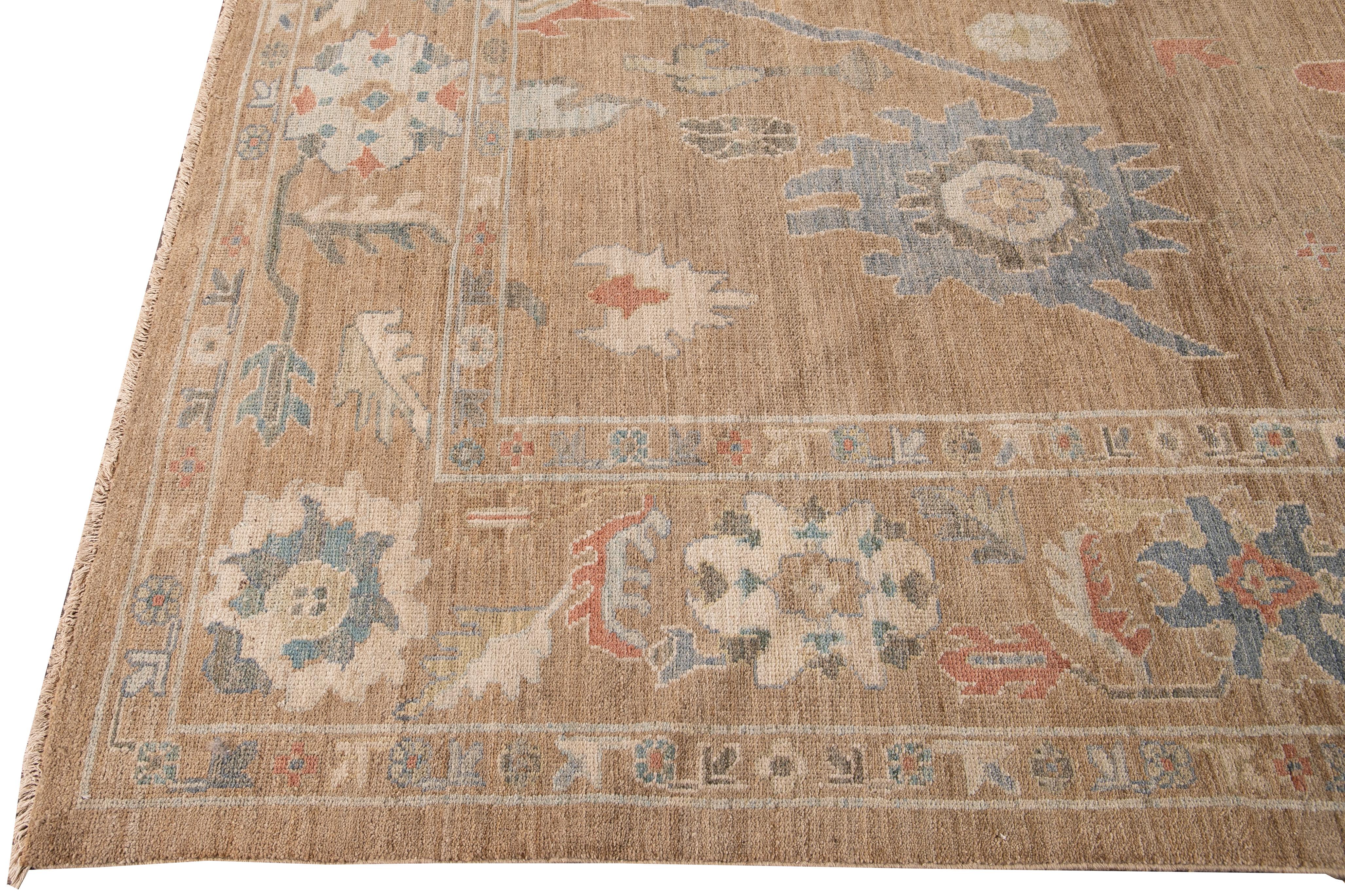 Hand-Knotted Modern Sultanabad Brown Handmade Floral Wool Rug For Sale
