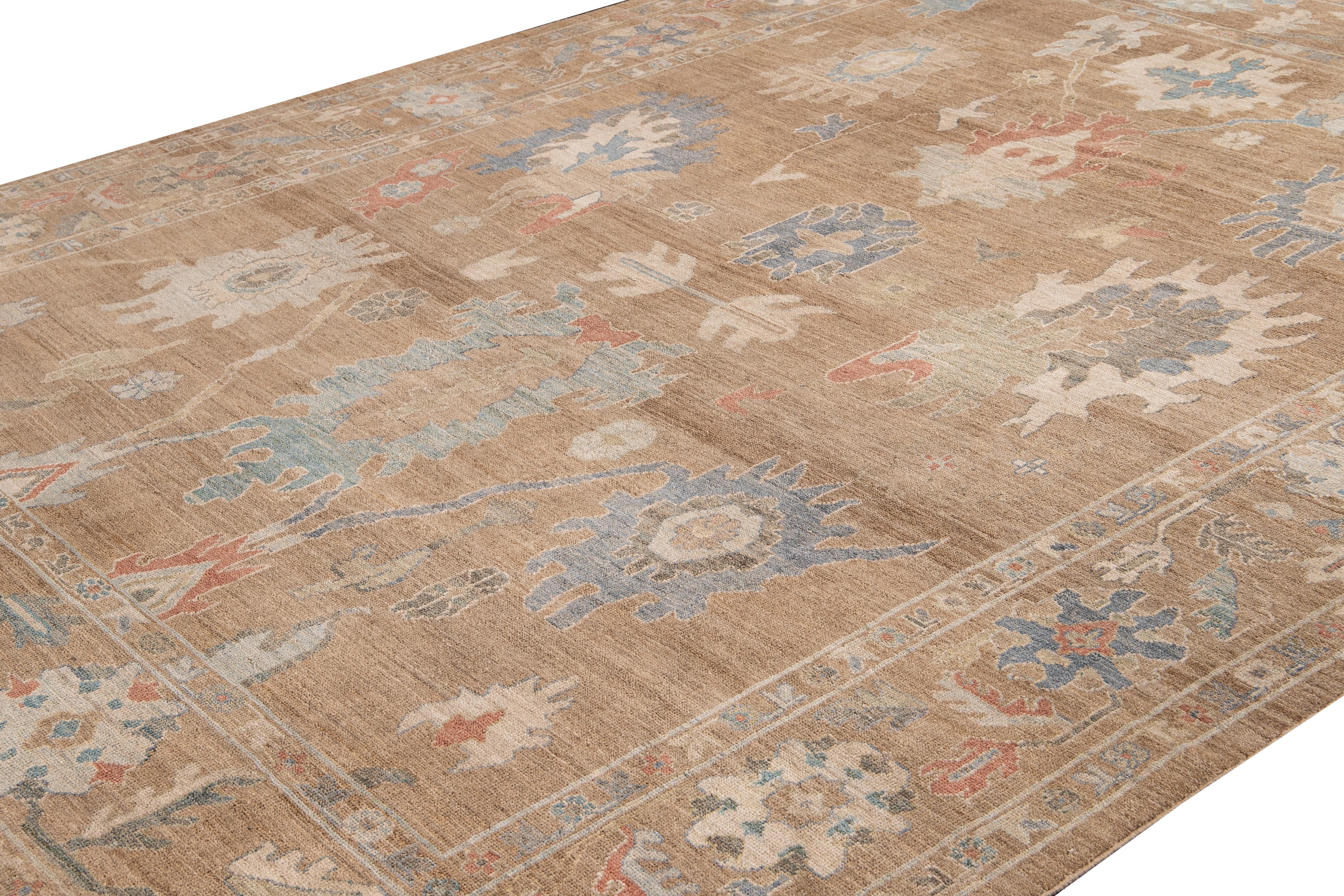 Modern Sultanabad Brown Handmade Floral Wool Rug In New Condition For Sale In Norwalk, CT