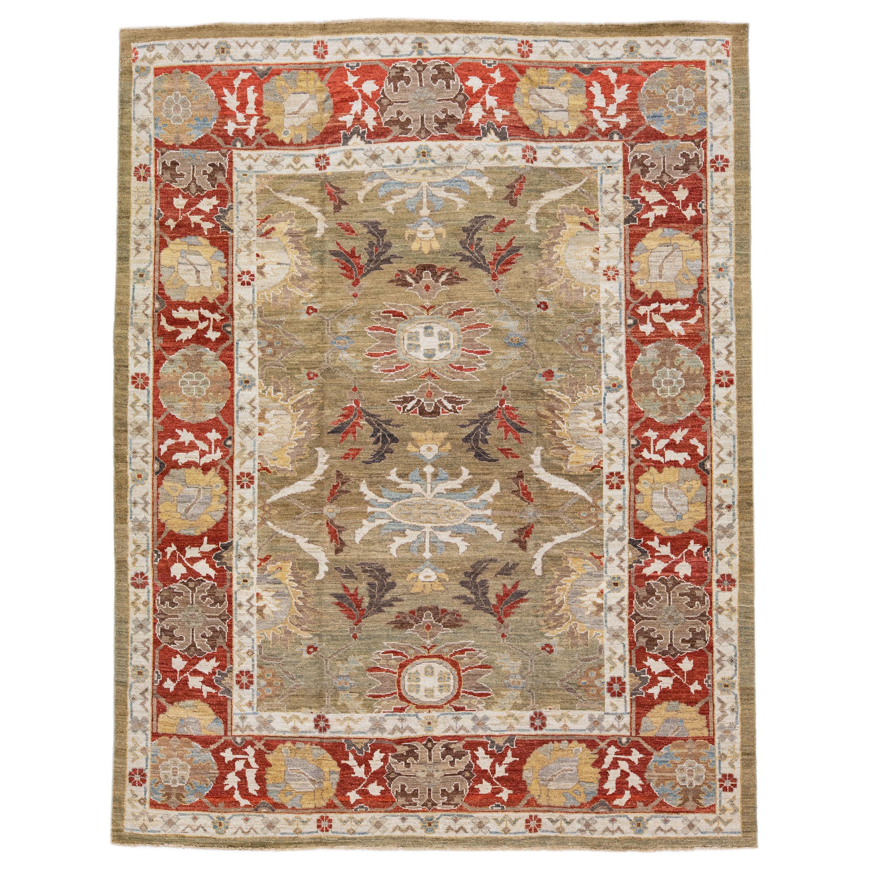 Modern Sultanabad Brown Handmade Floral Wool Rug