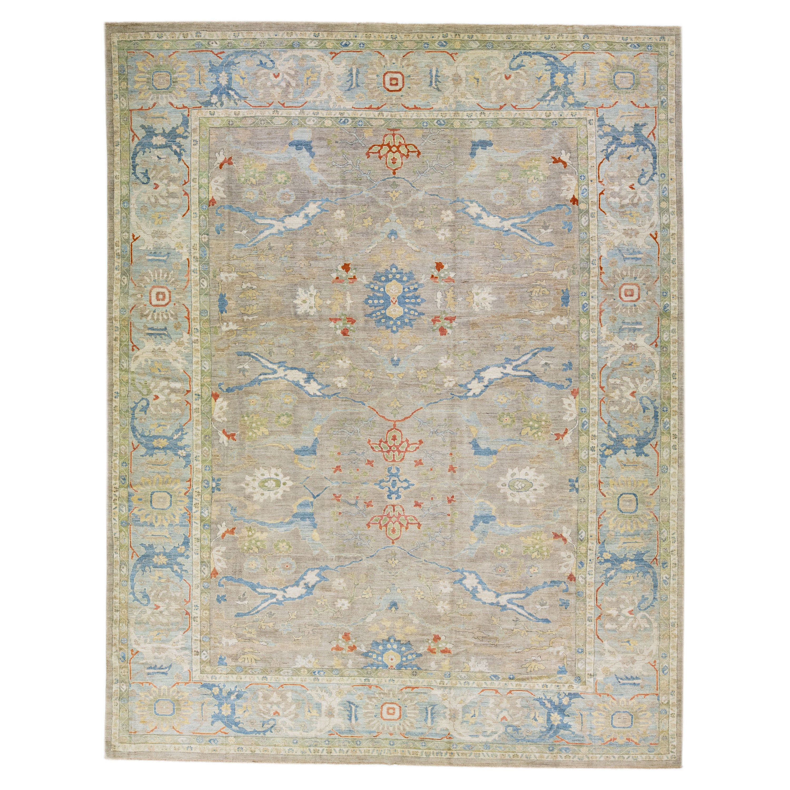 Tapis moderne en laine marron Sultanabad fait à la main avec motif surdimensionné en vente