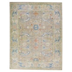 Modern Sultanabad Brown Handmade Oversize Wool Rug With Allover Design
