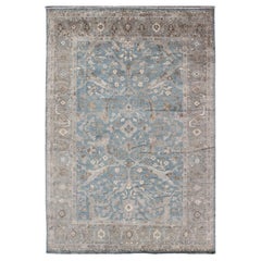 Modern Sultanabad Design Rug in Blue, Gray and Earth Tones