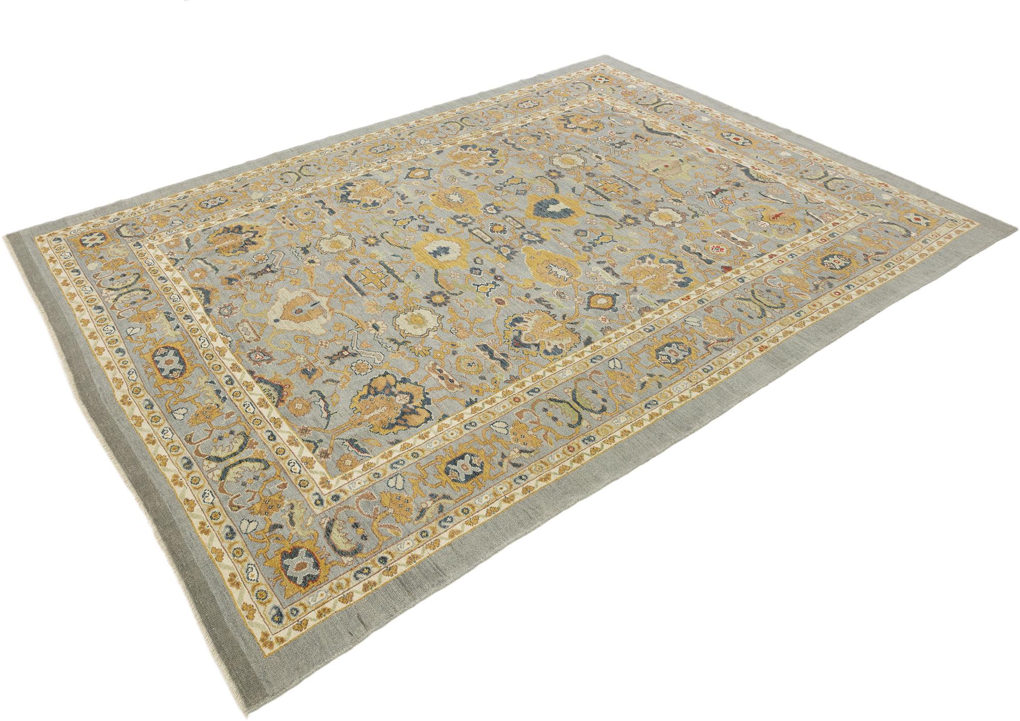 Modernes Sultanabad (sanftes Grau-Blau, Goldgelb und Elfenbein)  12'6