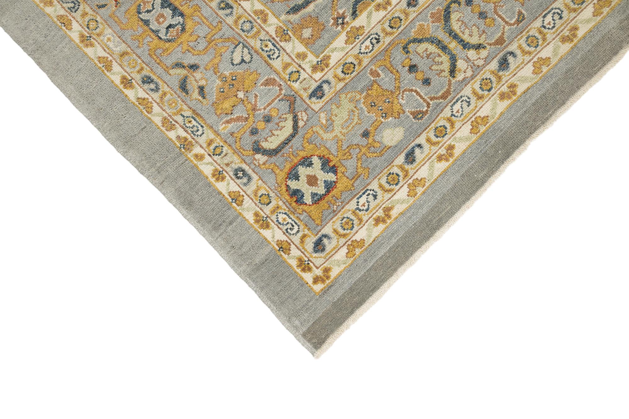 Modernes Sultanabad (sanftes Grau-Blau, Goldgelb und Elfenbein)  12'6