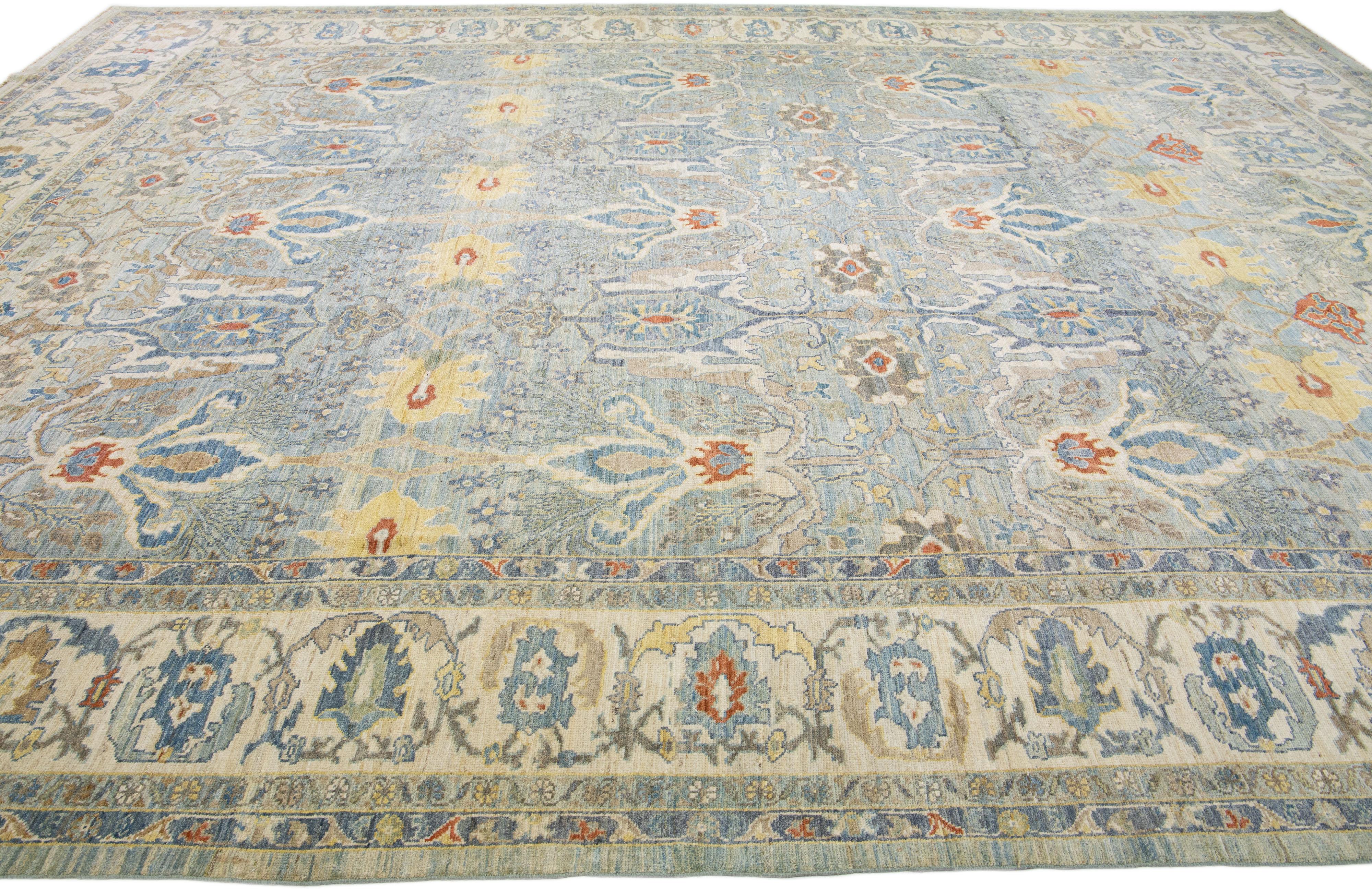 Hand-Knotted Modern Sultanabad Gray Handmade Floral Design Wool Rug For Sale